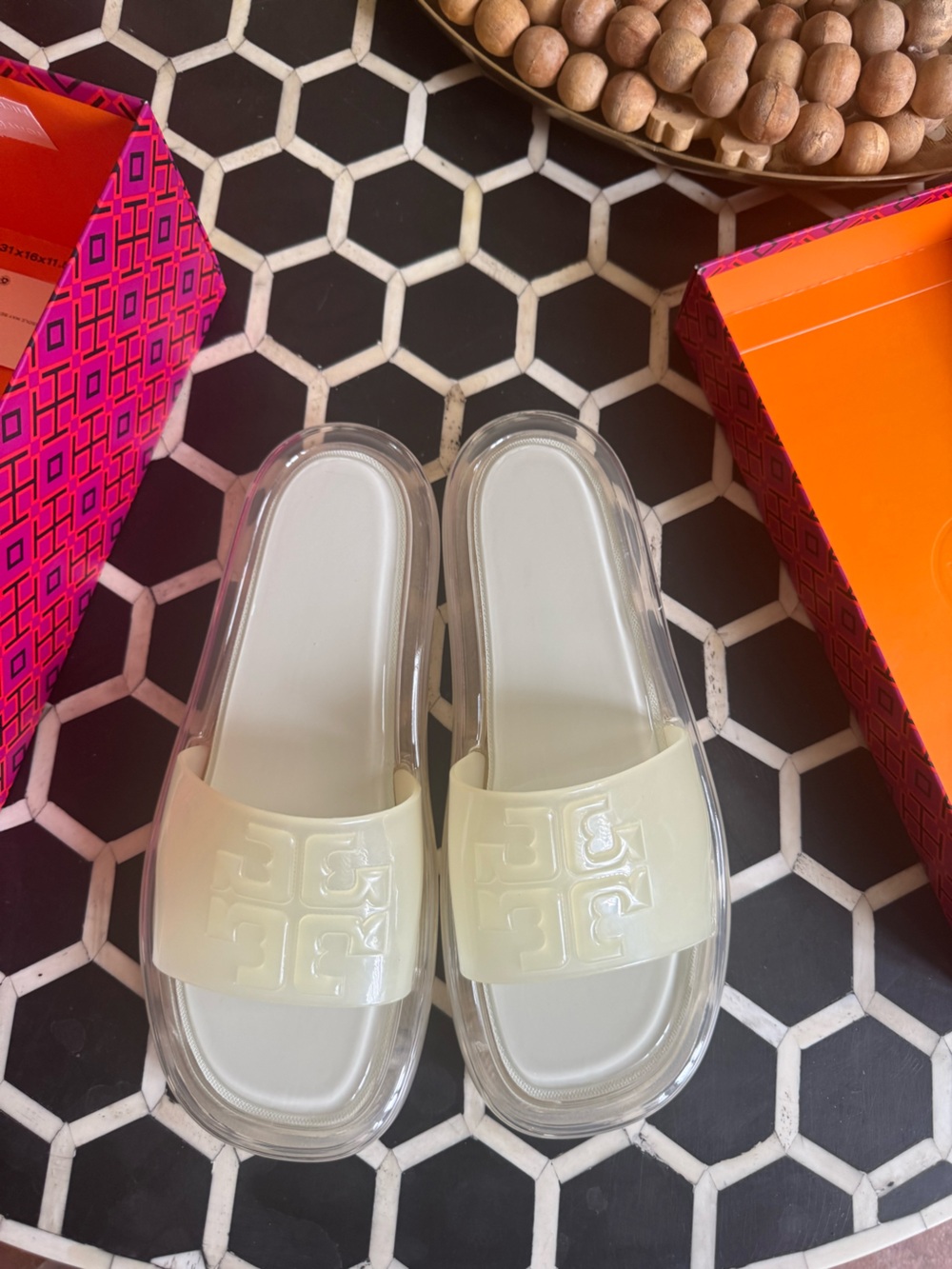 Tory Burch Ivory Clear Jelly Slide Sandals